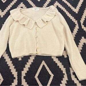 Carly Jean Los Angeles Cream Ruffled Collar Sweater